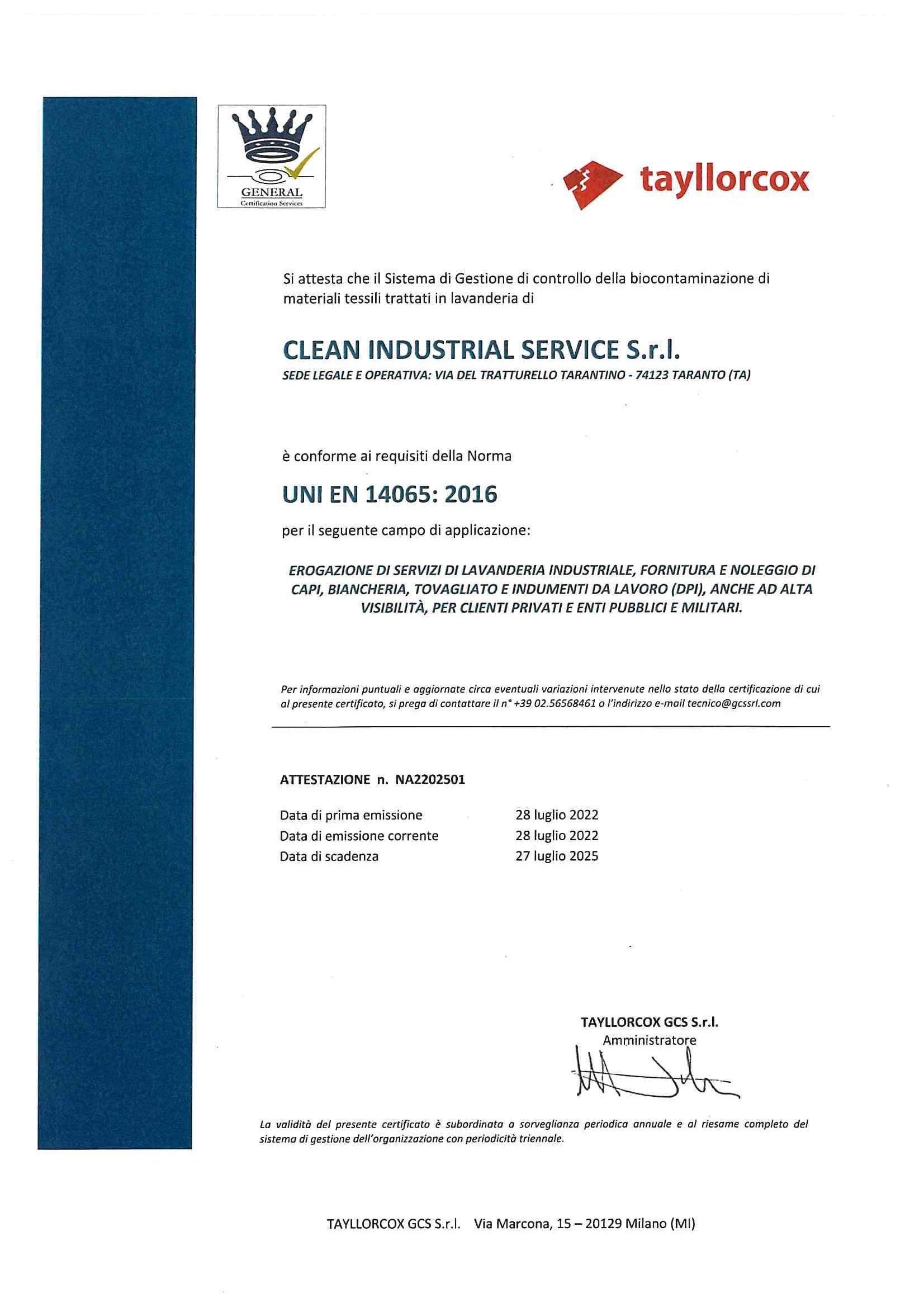 Certificazione Lavanderia Fanelli